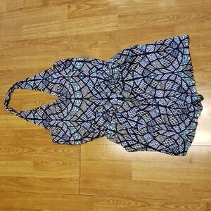 Tart blue geometric print halter romper XS